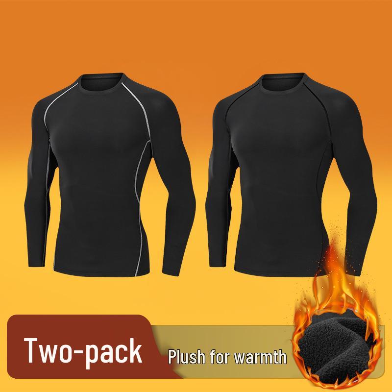 Men's Plus Velvet Quick-Dry High-Elastic Training and Running Set: Autumn/Winter Warm Fitness Tights and Base Layer.
