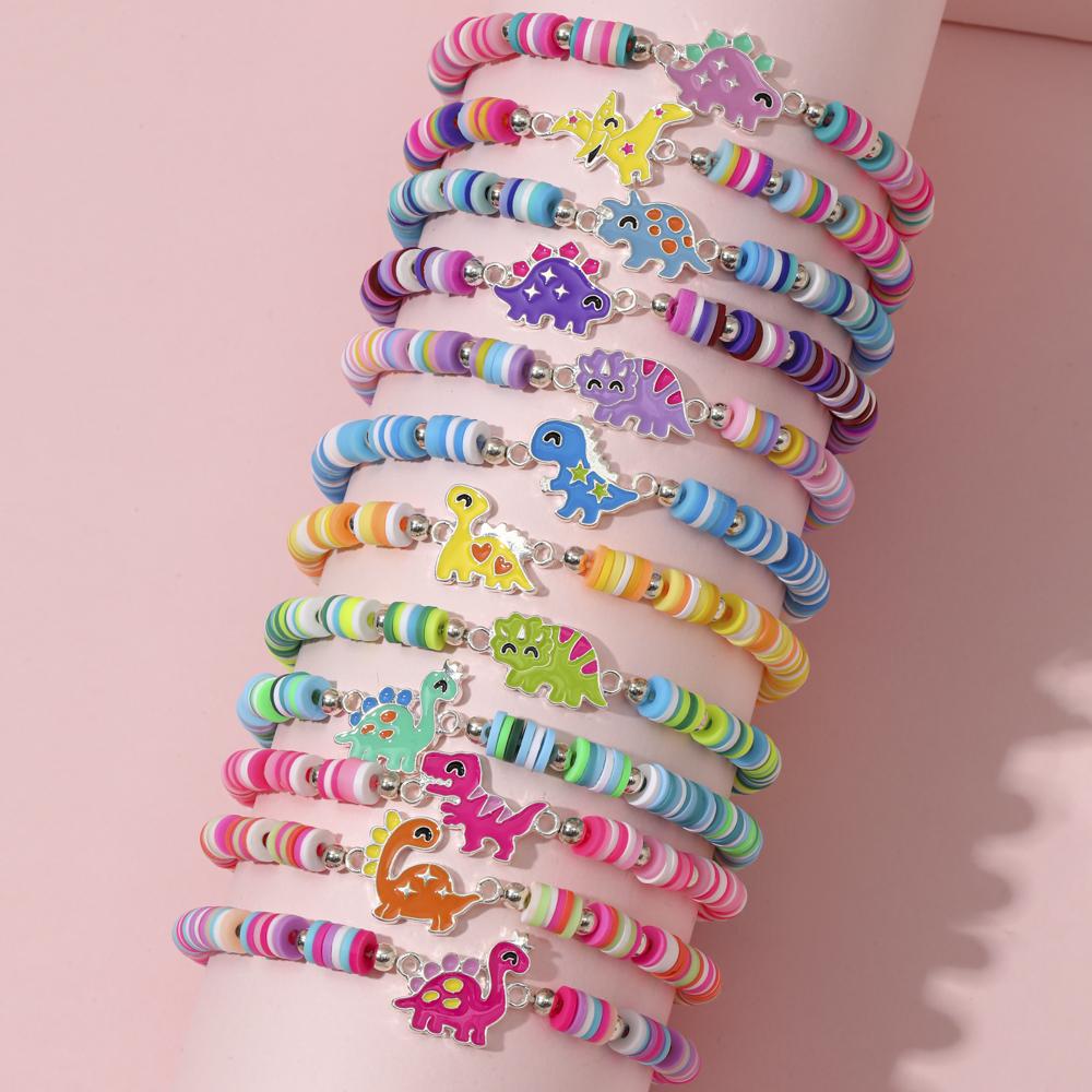 12Pcs/set Unicorn Cat Flower Charm Elastic Handmade Beaded Bracelets for Women Girls Birthday Party Zircon Friendship Gift