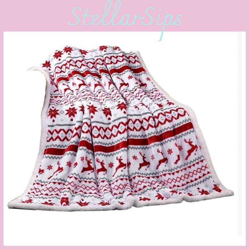 Festive Plush Blanket With Reindeer Cartoon Design For Couch And Bed