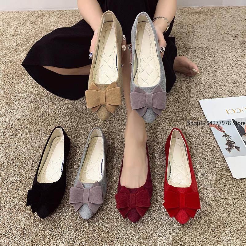 Fashion Large Size 43 Spring Bow Flats Shoes Woman Butterfly-Knot Ballets OL Office Shoes Pointed Toe Shallow Slip On Foldable Ballerina