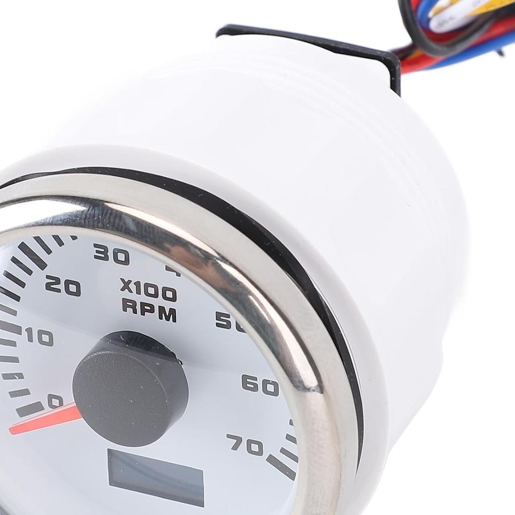 52mm 7000RPM Tachometer with Hourmeter Dynamic 7 Color Backlight DC 9-32V RPM Gauge Versatile Ratio Calibration for Truck Tractor Car RV Boat (White