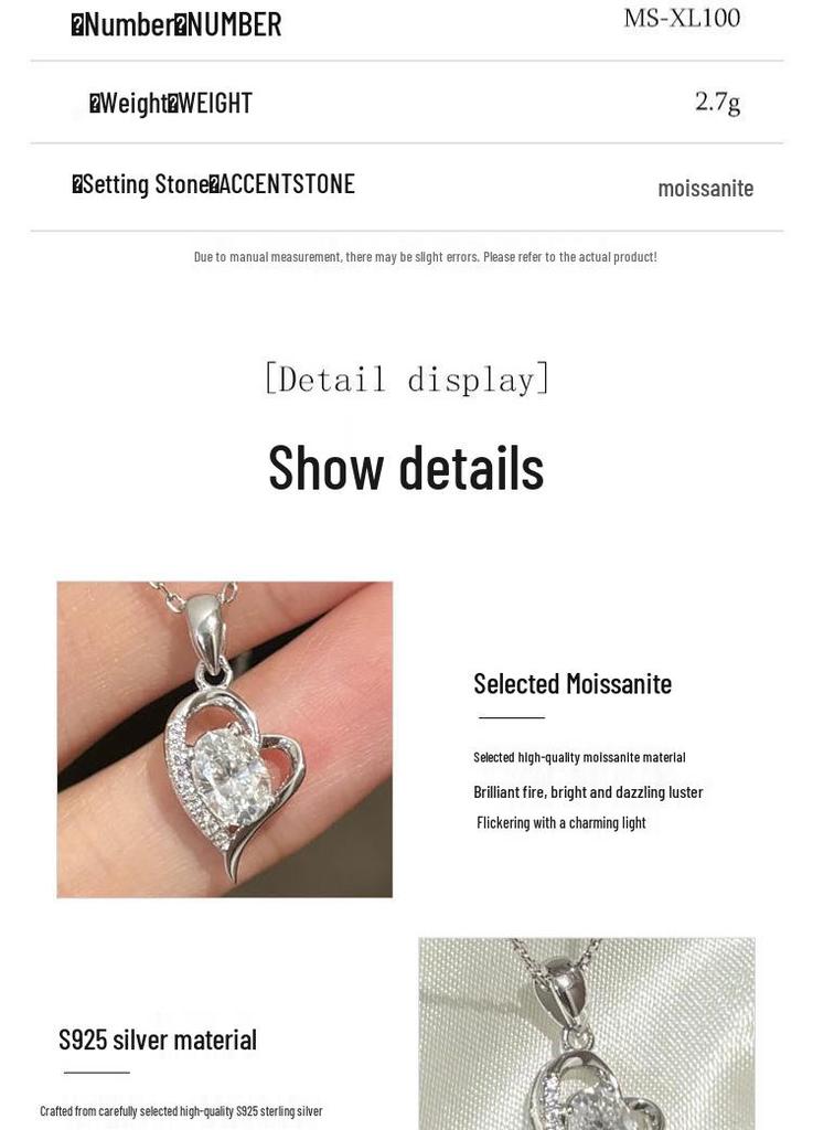 Sterling Silver Heart-Shaped Moissanite Necklace - Elegant and Versatile Pendant