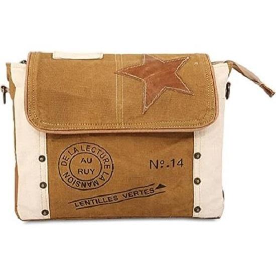 

Кожаная сумка через плечо Star, регулируемая ручка, холщовая сумка через плечо 12 x 3.5 x 9 in белый/коричневый