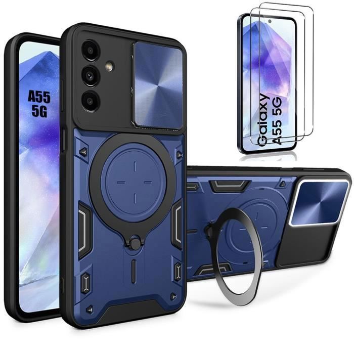 Coque de protection - BOOLING - pour Samsung Galaxy A55 5G - Armure en PC - Support rotatif - 2 verres trempés