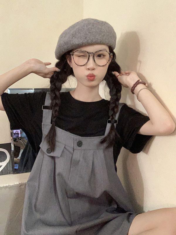 French Summer Women's Slim Korean Style Wide-Leg Casual Overall Shorts