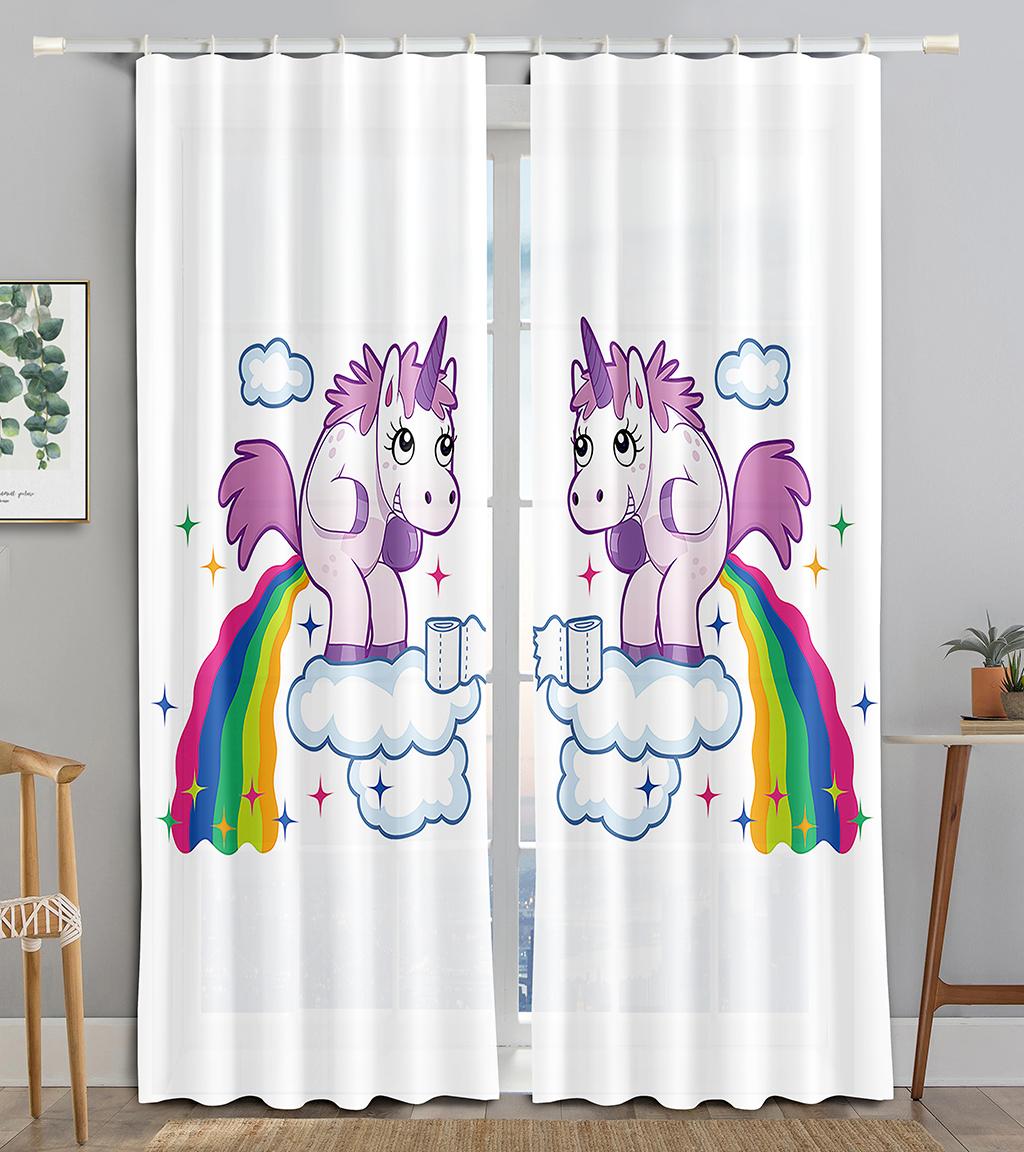 

Rainbow Unicorn Curtains Nordic Modern Living Room Bedroom Decor Minimalist Sweet Dream Design 2x50W130H(CM)40x51in&Hook