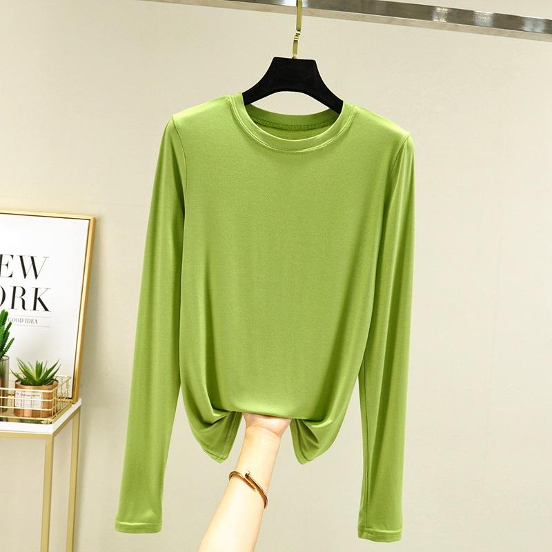 Modal Solid Basic T-skjorte O-hals Langermet Dame Høstbunn T-skjorter Alle match T-skjorte Plus size underskjorte