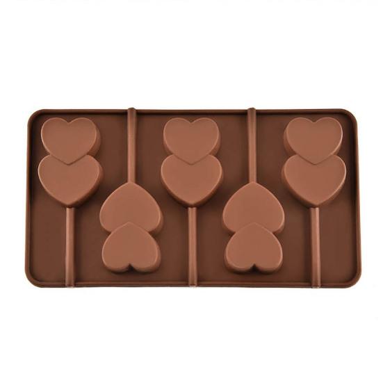5 Grid Double Heart Shaped Silicone Non Stick Lolly Chocolate Cookie Candy Mold