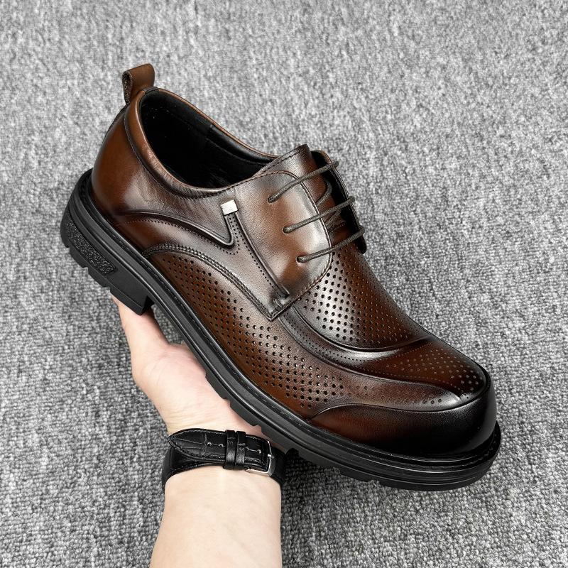 

Leather shoes men s genuine leather business dress Derby shoes 2025 new heightening cowhide wedding groom civil servant shoes 44