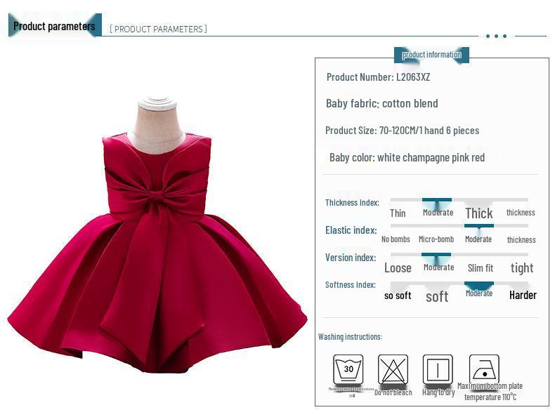 Vestito in Raso da Principessa con Fiocco per il Primo Compleanno di una Neonata