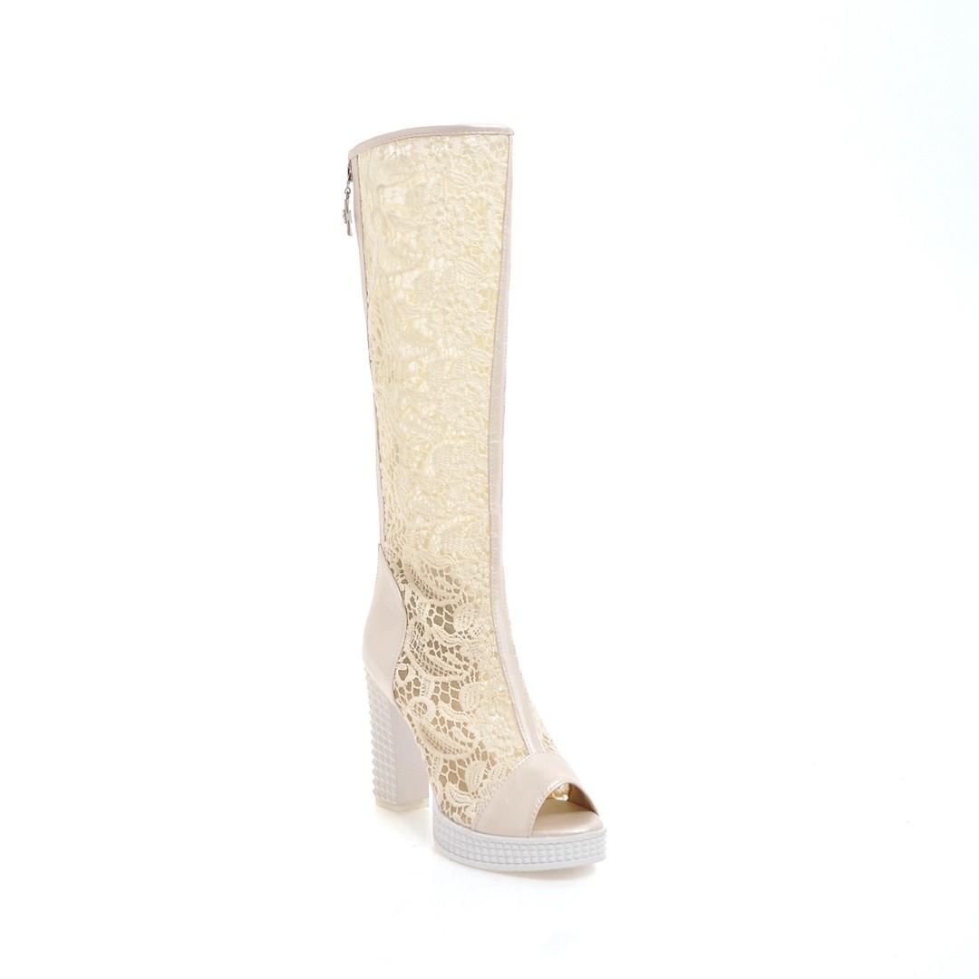 

Women s high-heeled cool boots, sexy European and American style waterproof platform thick heel large size fish mouth medium tube net boots 43