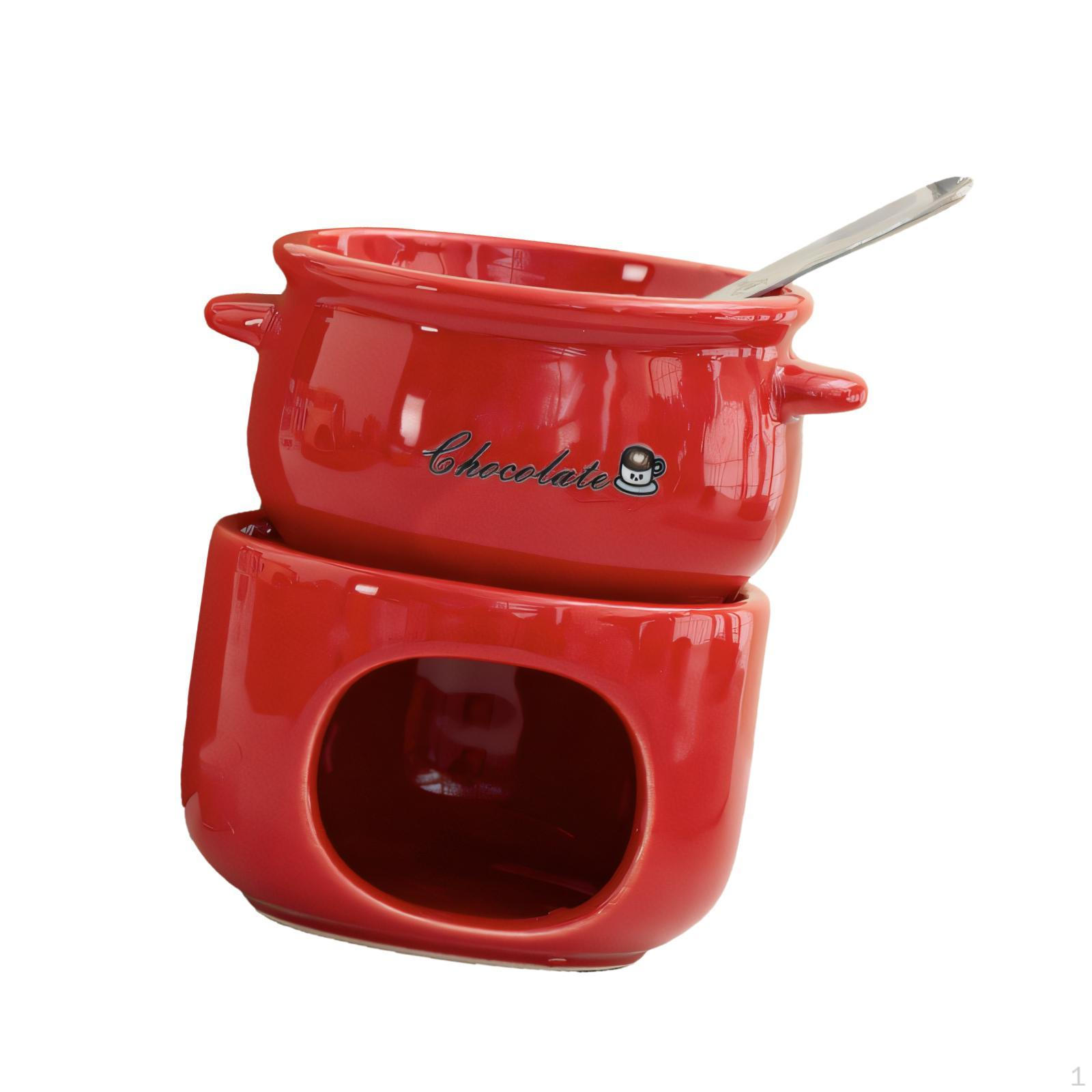 Керамический набор для шоколадного фондю, подогреватель масла, кухонная утварь для и сырного фондю. красный