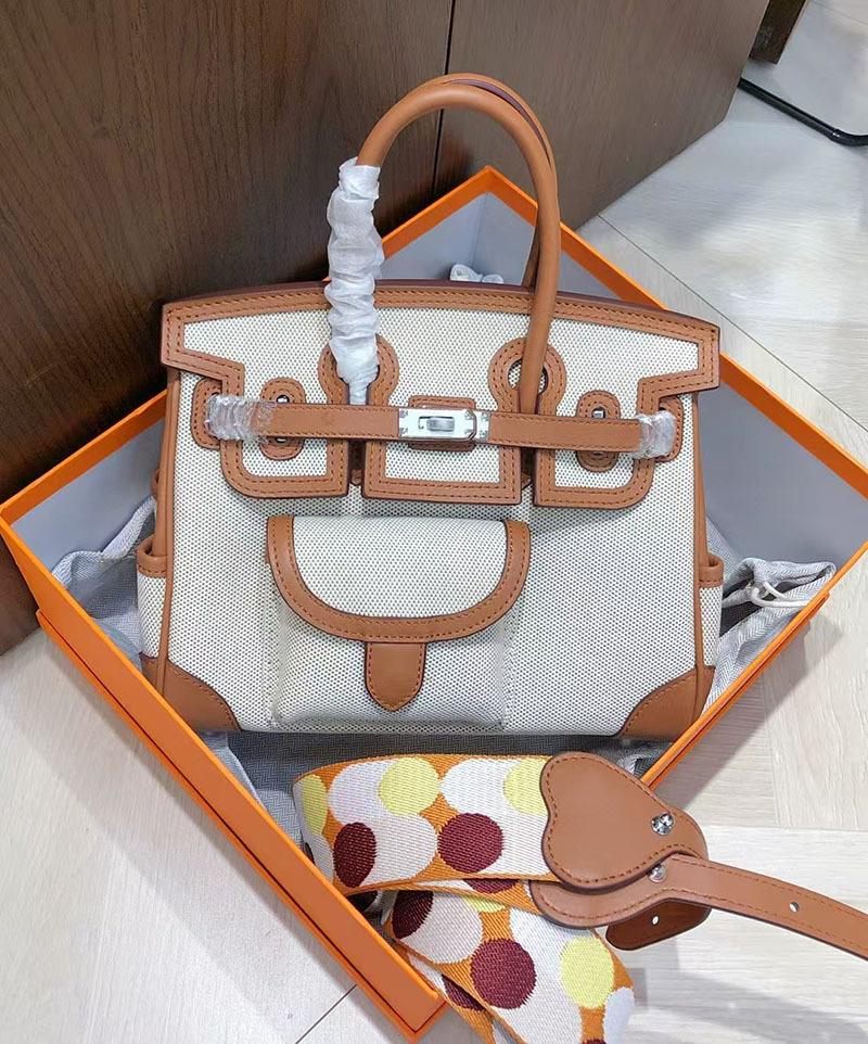 Canvas Leather Portable Pocket Contrasting Color Platinum Bag High Sense Fashion Versatile Single Shoulder Messenger Leather Women's Bag