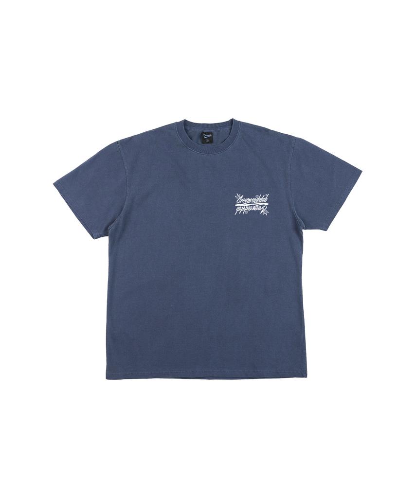 CREAM SODA LAB Crsdel Small Logo Garment Dyed Pigment Short Sleeve T-Shirt Steel Blue White