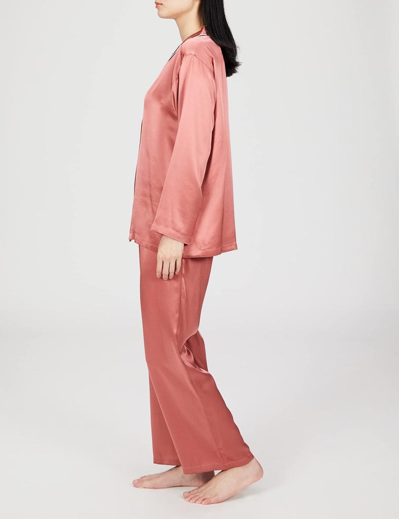 Gunze KaiminNavi Sleep Navi Long Sleeves and Silk Rose New Size M Pajamas, 100% Silk, Pants, Satin, Women's, Pink, Model,