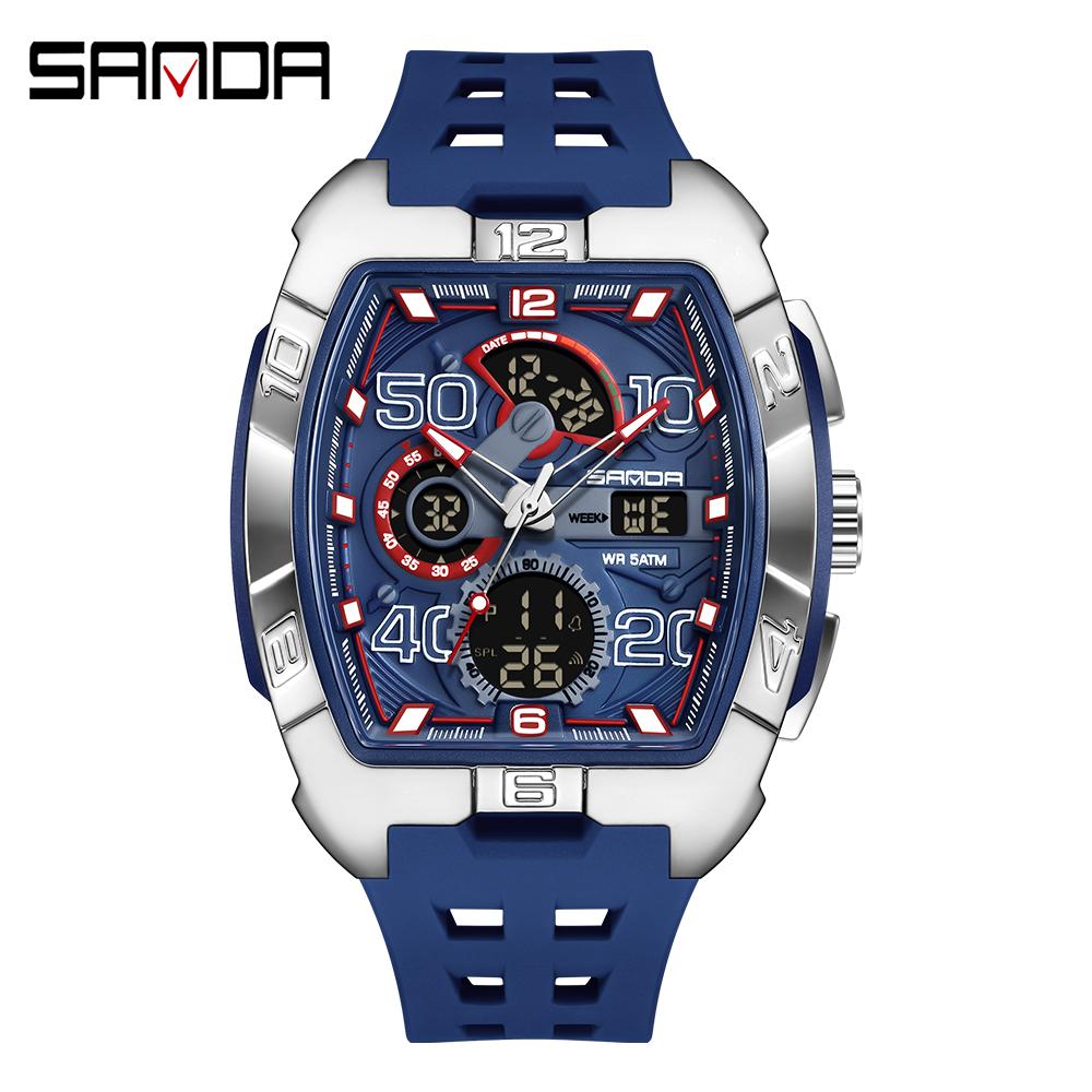 SANDA 5110 New Men's Outdoor Multifunctional Electronic Quartz Watch 5ATM Waterproof Night Light Countdown Stopwatch Alarm Clock
