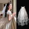 Pearl Bow Ribbon Wedding Veils Four-layer Bride Head Gauze Elegant Bridal Veil  Bride Accessories