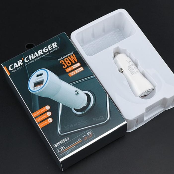 PD Dual Port Car Charger 38W Fast Charging Type-c Circular Car Charger