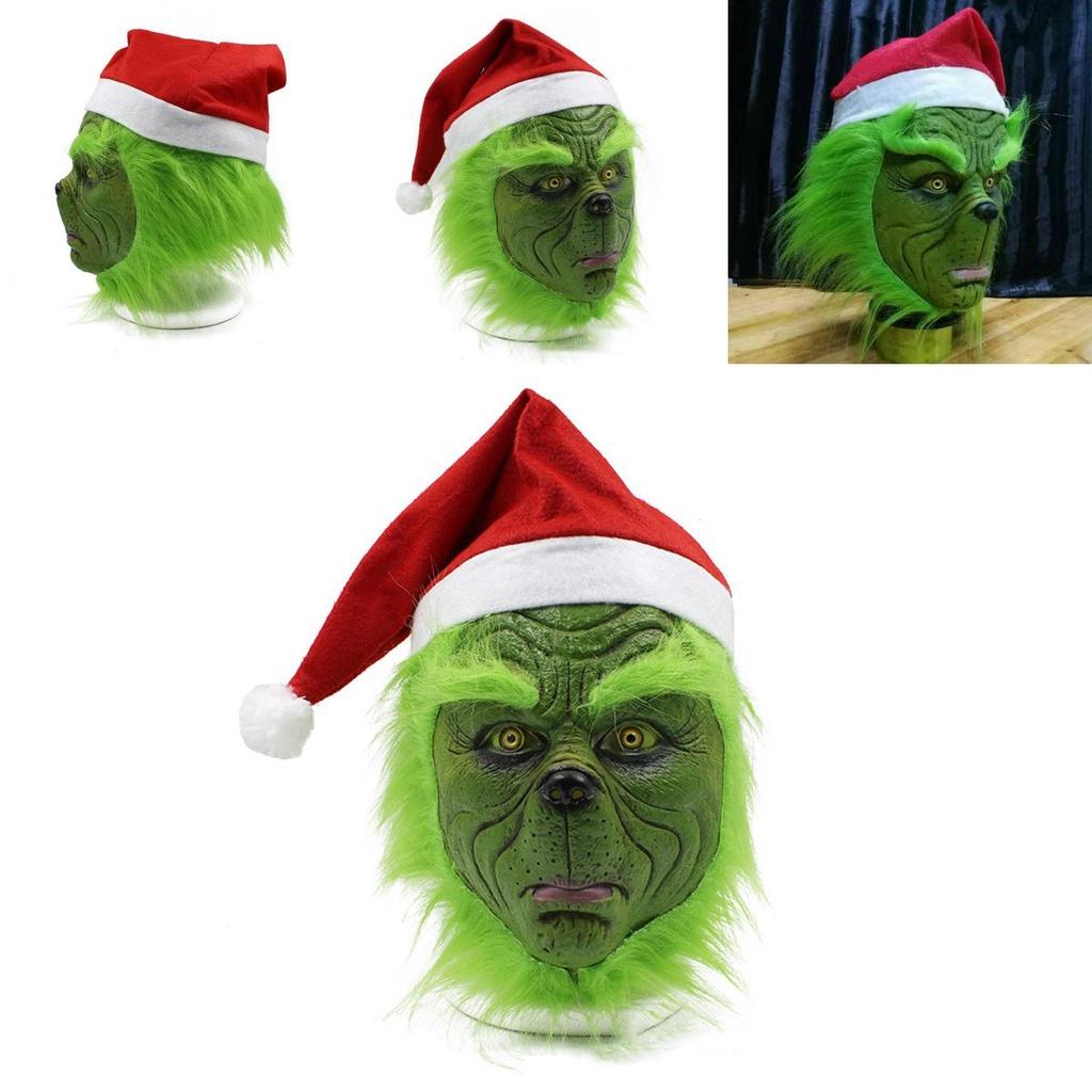 Rascal Green Monster The Grinch Mask With Christmas Hat For Adult Cosplay Fun