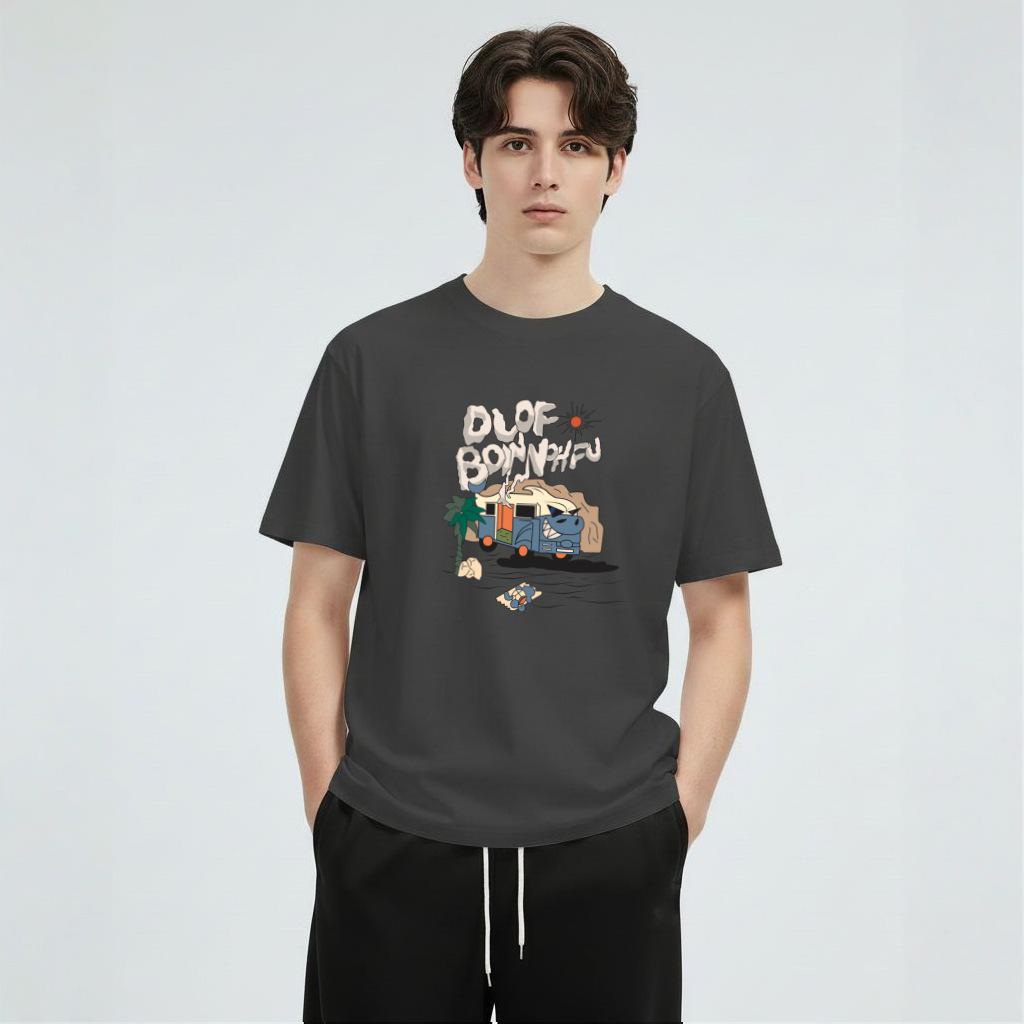 

2026 Men s Pure Cotton Printed Round Neck Short Sleeve T-shirt M for 90-110 lbs темно-сірий