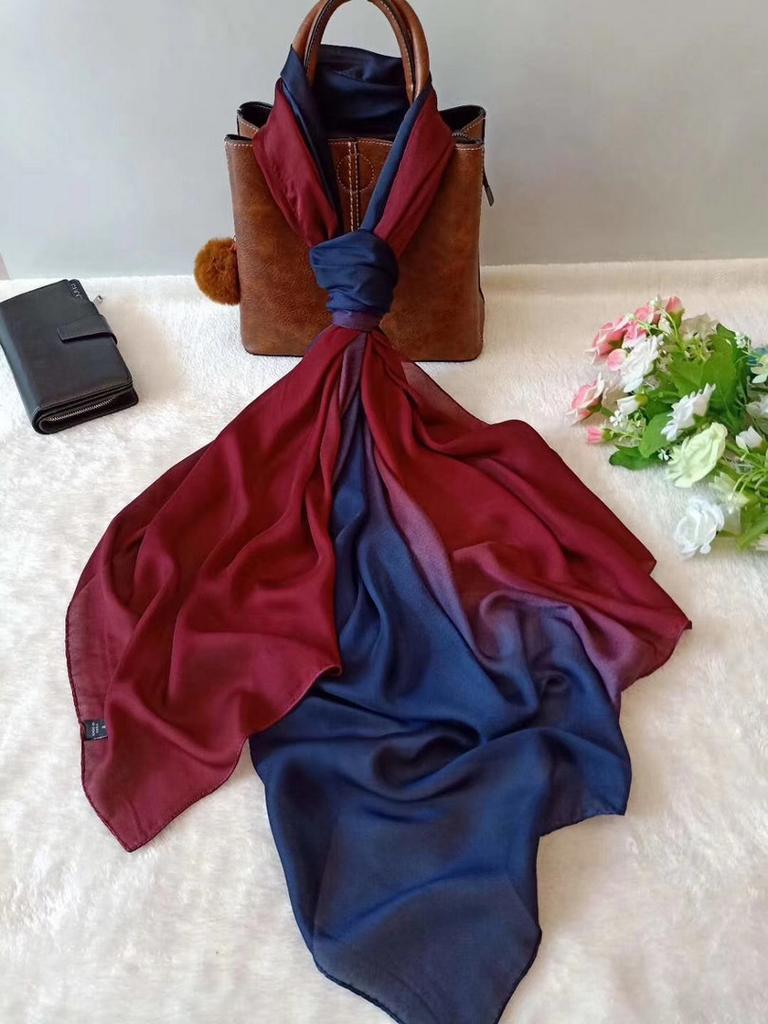 [BYSIFA] Long Satin Silk Scarf Winter Ladies Gradient Green Scarf Shawl Top Grade Brand Scarves Simple Plain Head Scarf 180*90cm