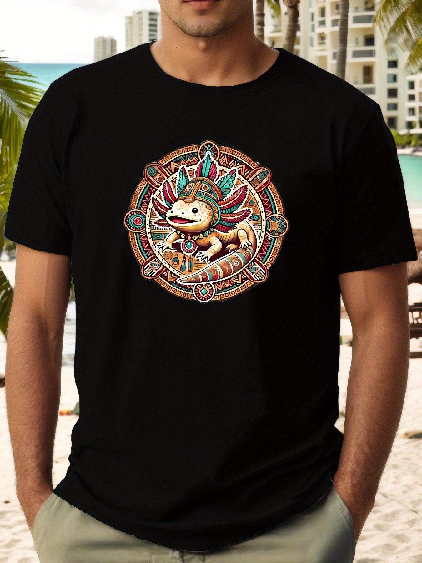 Fun Cartoon Lizard Seal Pattern T-shirt - Casual Crew Neck XXXL