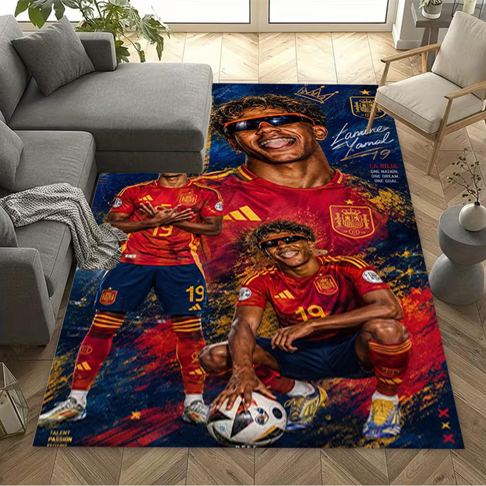 Lamine Yamal's Fußballreise Teppich Perfekt für Balkon Esszimmer im Freien Eingangsbereich Rutschfester Teppich Anime Büro Dekor Hochzeitsfeier Geschenk