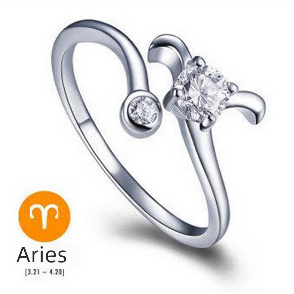 Weihua Koreanischer Sternzeichen-Zirkonring: Retro-Stil im europäischen und amerikanischen Stil, versilbert, verstellbar, für Frauen oder Paare.