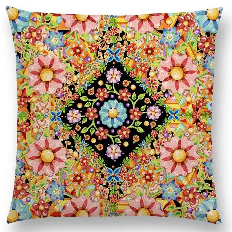 Beaux Art Boho Millefiori Geometric Floral Pattern Festival Mandala Elizabethan Pastel Flowers Cushion Cover Sofa Pillow Case