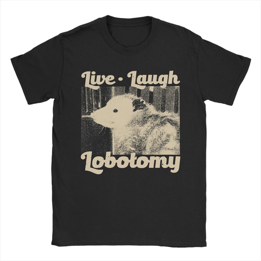 T-shirt Opossum Lobotomie Rire Vivre pour Homme Pur Coton T-shirt Drôle Col Rond T-shirts Manches Courtes Vêtements Idée Cadeau