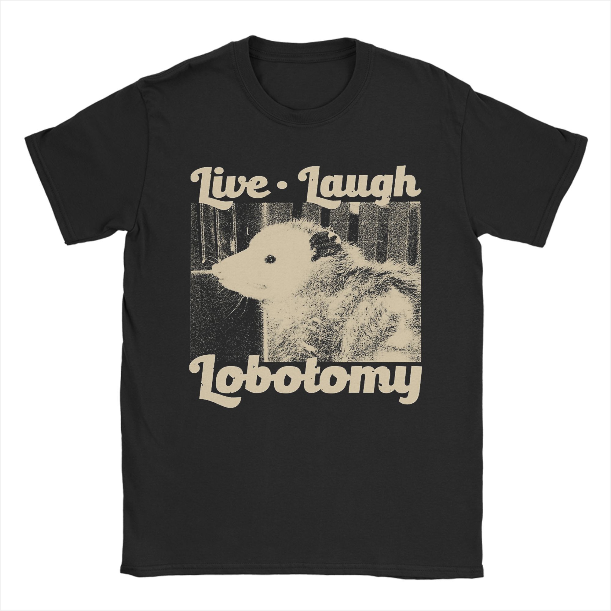 Футболка с принтом  Live Laugh Lobotomy Opossum  для мужчин, 100% хлопок, смешная футболка, круглый вырез, короткий рукав, идея для подарка S