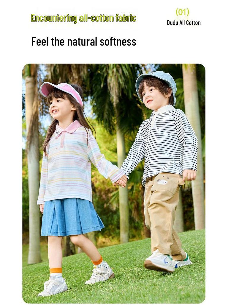 100% Cotton Dudu Home Kids Polo T-Shirt - Spring Arrival: Long Sleeve Boys & Girls