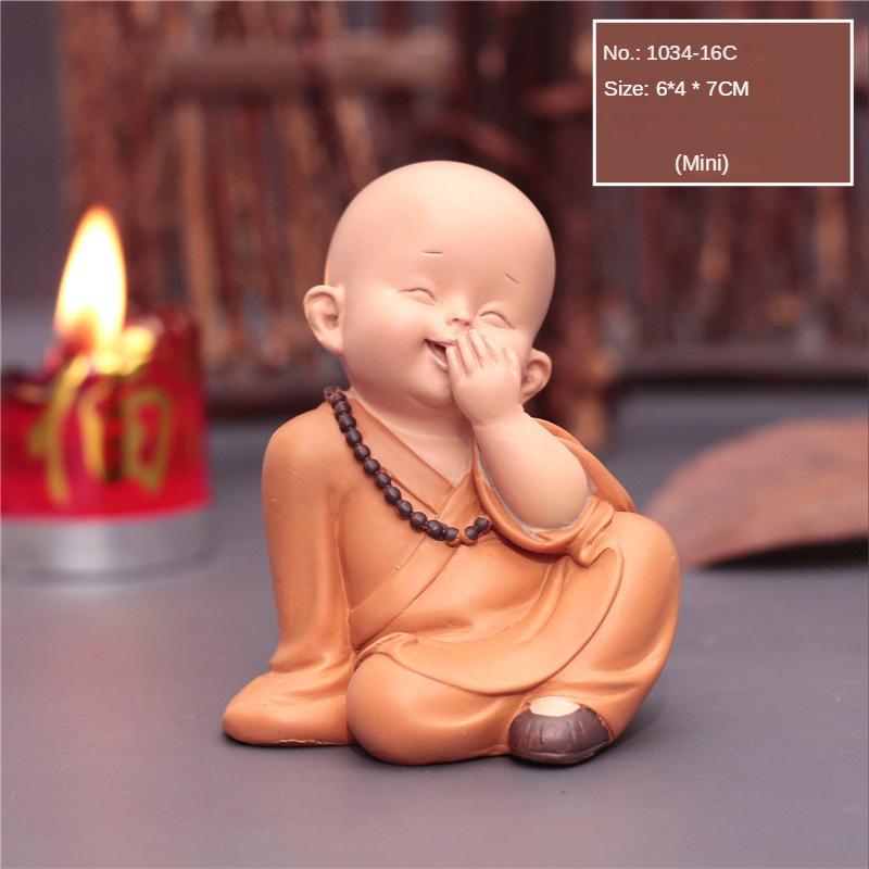 Cute Small Monk Status Figurines Religion Buddha Resin Crafts Desk Miniatures Ornaments Accessories Home Decor Car