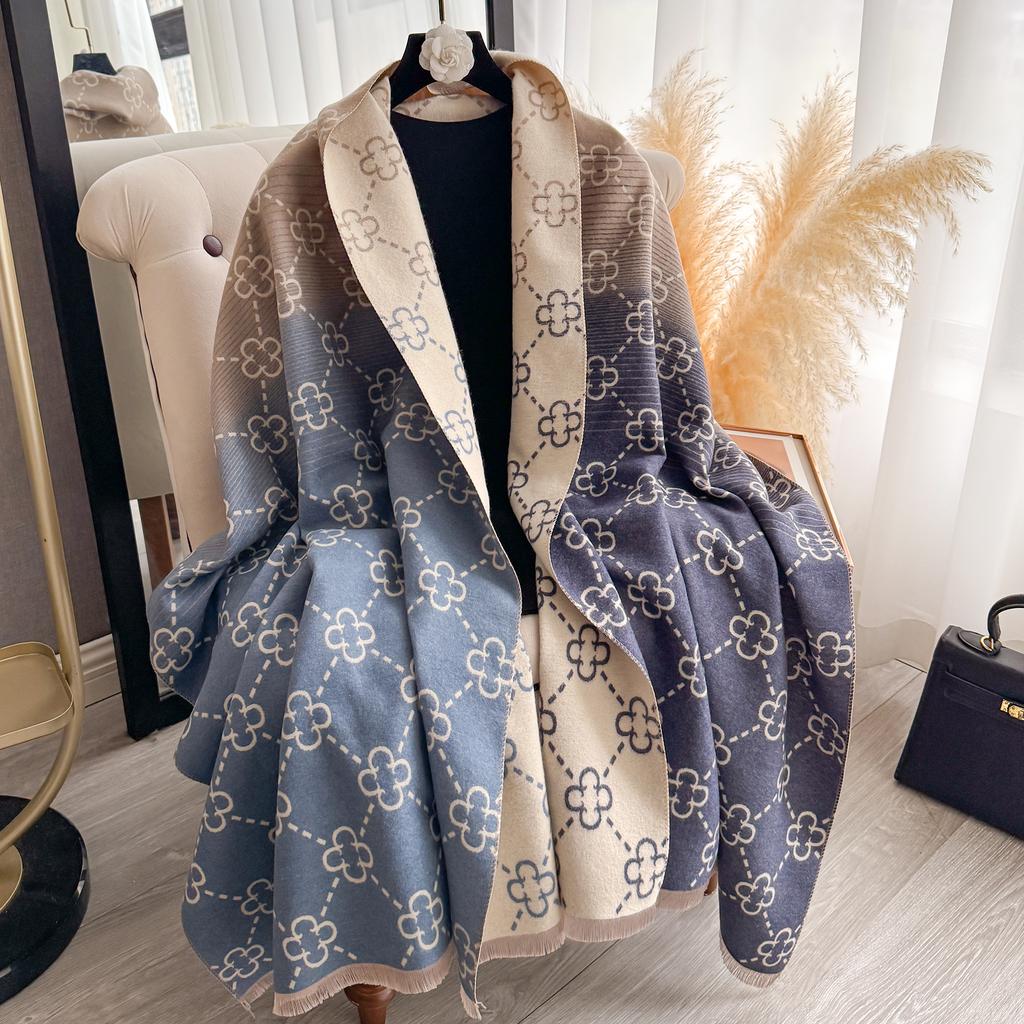 Luxury Print Cashmere Poncho Shawl Thick Pashmina Winter Wrap Casual Hijab Stole Warm Bufanda Echarpe For Women