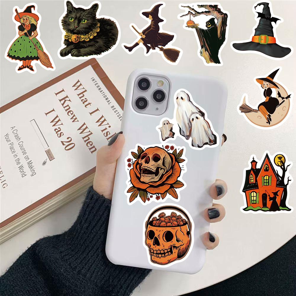 52PCS Pumpkin Witch Sticker Nostalgia Aesthetic Creative Scrapbook Coffee Laptop Phone Guitar Gifts Harajuku Living Room Sticker