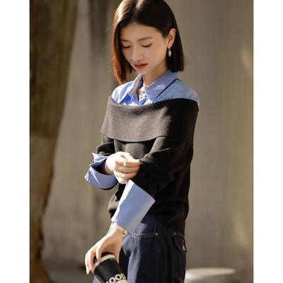 Demana Damen Wollmischung Color-Block Rollkragen Strickpullover
