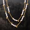 Baroque Pearl Tube Spacer Bead Clavicle Necklace in 18K Gold-Plated Titanium Steel