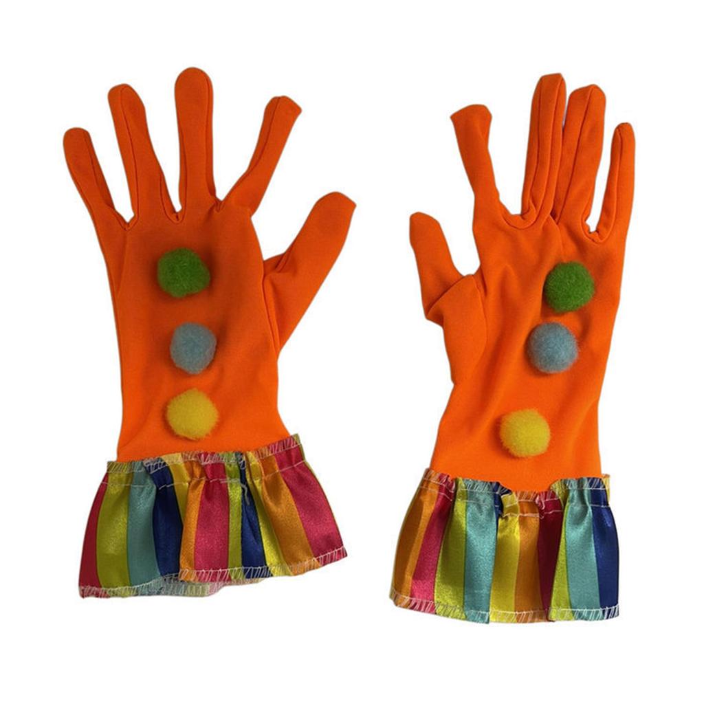 Funny Cosplay Clown Gloves For Halloween And Carnival Parties Soft Polyester Satin Pompoms Gloves With Elastic Design