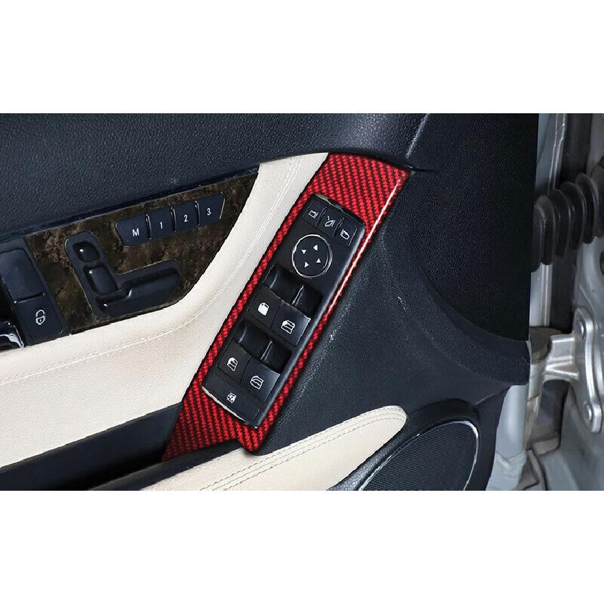 For Benz C-Class 07-14 Real Red Carbon Fiber Door Window Switch Lift Cover Trim