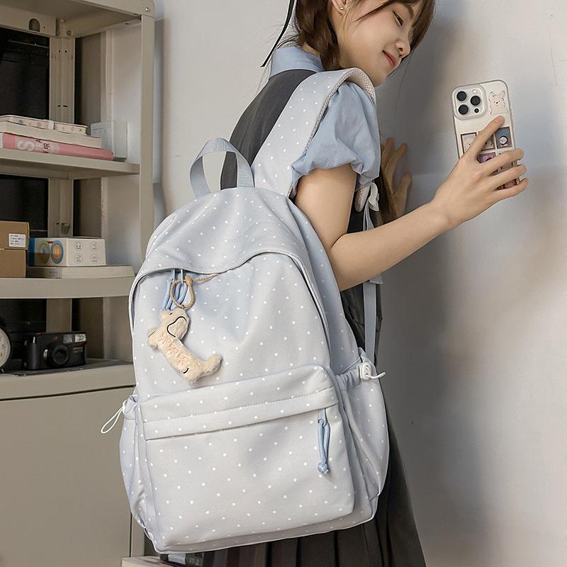 Korean version of polka dot schoolbag female college student simple cute girl backpack junior high school girl small fresh backpack tide