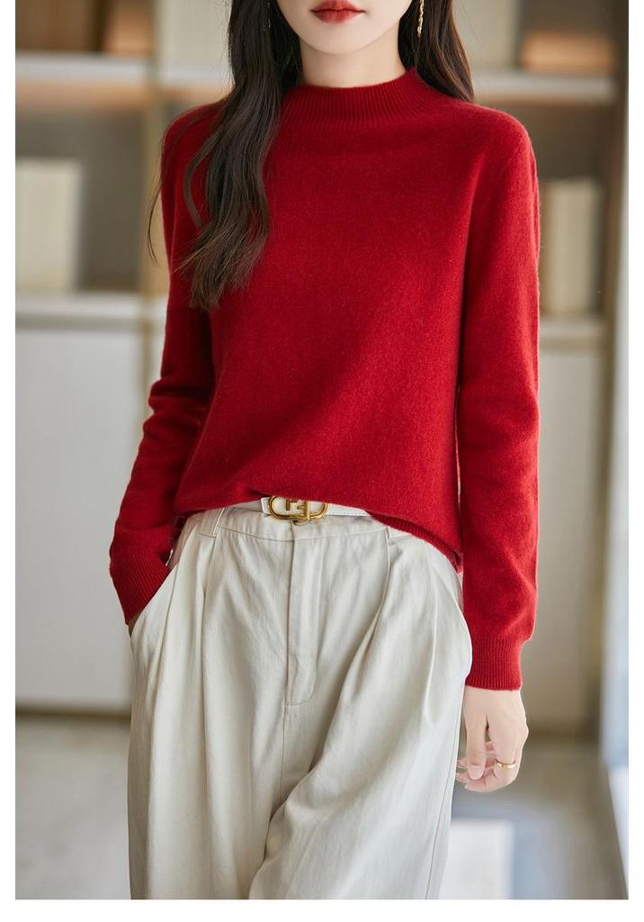 Women's Slimming Wool Sweater - Half High Neck, Long Sleeve, Loose Velvet Pullover, Versatile Knitwear for Autumn/Winter.