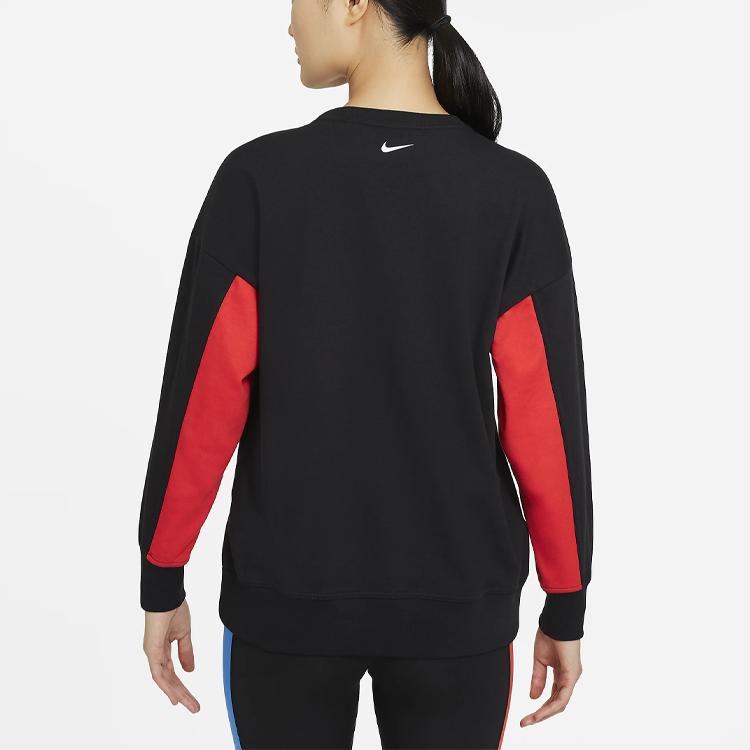 Nike Dri-FIT Colorblock Bedrucktes Strick-Sweatshirt mit Rundhalsausschnitt und langen Ärmeln für Damen Sweatshirt Schwarz DA0392-010