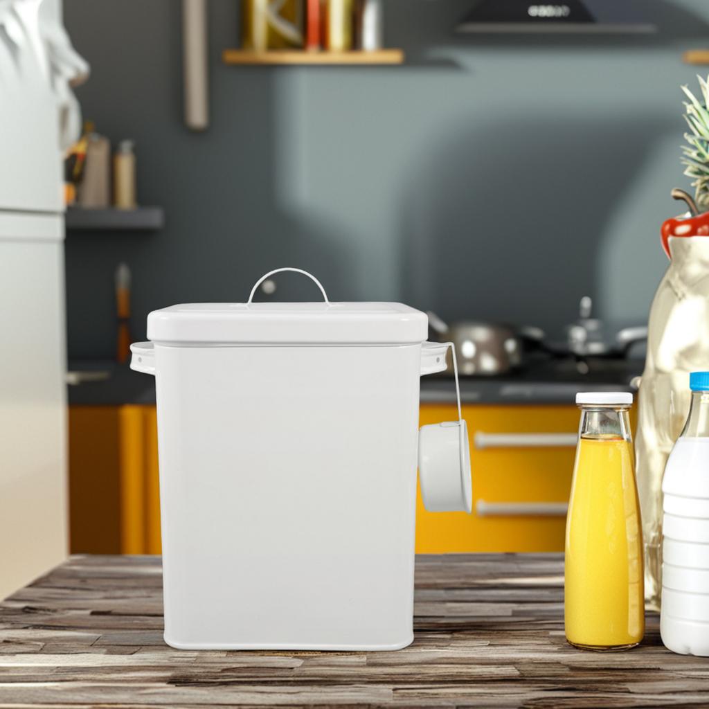 Large Airtight Metal Storage Container with Built-in Spoon for Rice Flour Sugar Dry Food Pantry Organization Kitchen Home Use