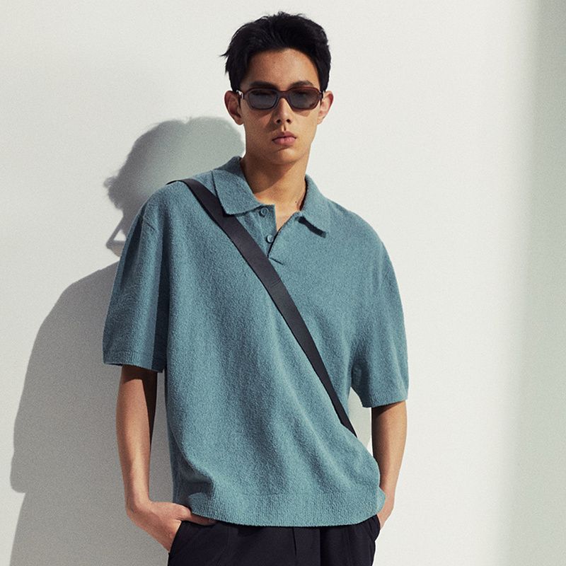 

HM Мужская одежда Рубашка поло 2025 Лето Новая Махровая ткань Низ закрытый Свободная Вязаная рубашка поло 1281072 Green S(170/92)