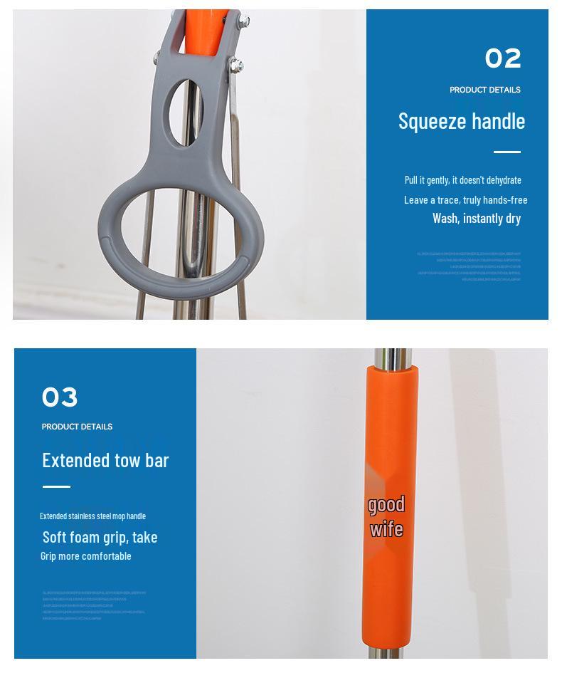 38CM Stainless Steel Hands-Free PVA Roller Mop: Absorbent Sponge for Wet & Dry Use