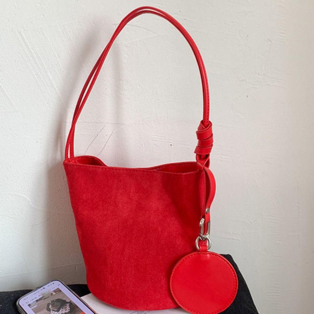 with Round Pendant Slouchy Hobo Bags Shoulder Bag Solid Color Tote Bag  Summer