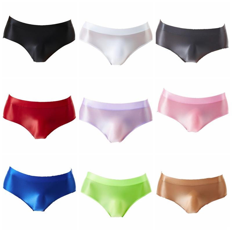 Mens Glossy Low Rise Briefs Elastic Waistband Solid Color Underwear for Daily Wear Swim Comfort