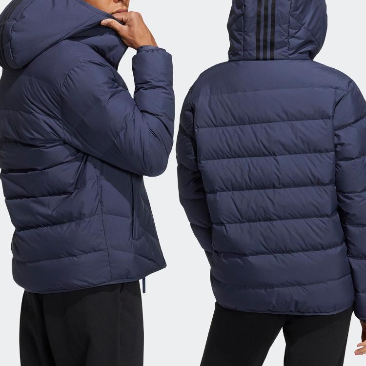 Adidas Jaqueta Puffer de Penas com Capuz e Zíper Estampa de Logo Cor Sólida Neo Jaquetas Unissex Azul HY9636