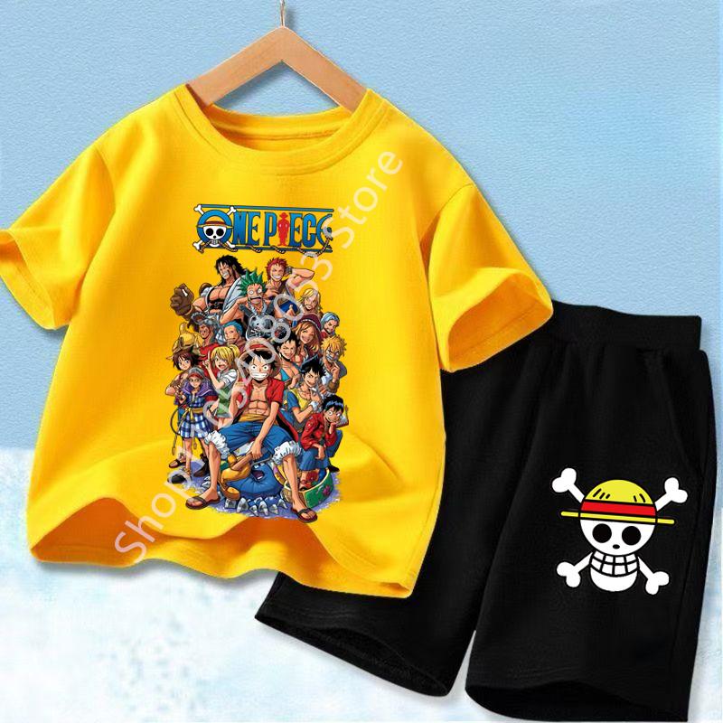 One Piece Kids Outfit Chopper Luffy Tracksuit Suit Children Summer Short Sleeve Clothes Set Anime Boy Girl T Shirt Shorts 2pcs