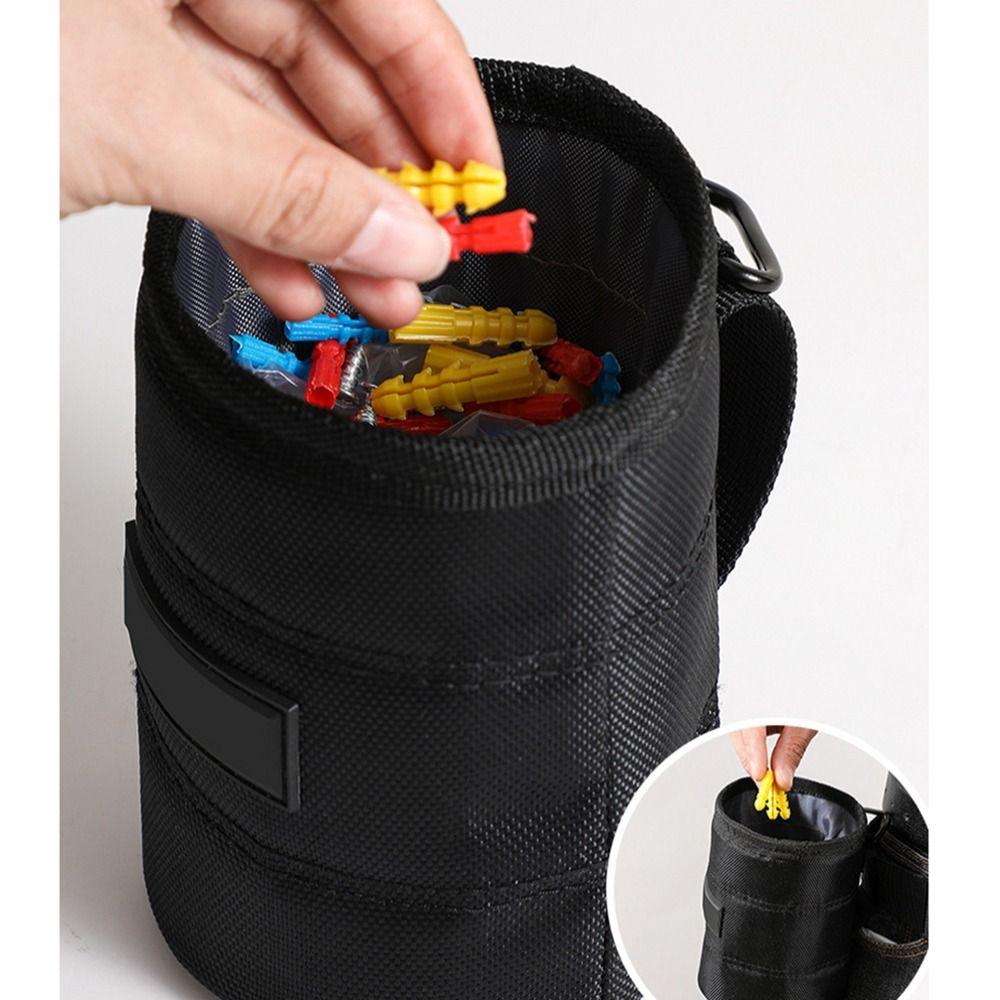 Practical Oxford Nail Screw Storage Bag Black Wear-resistant Cylinder Nail Screw Storage Bag with Buckle Can Tighten Tool Bag